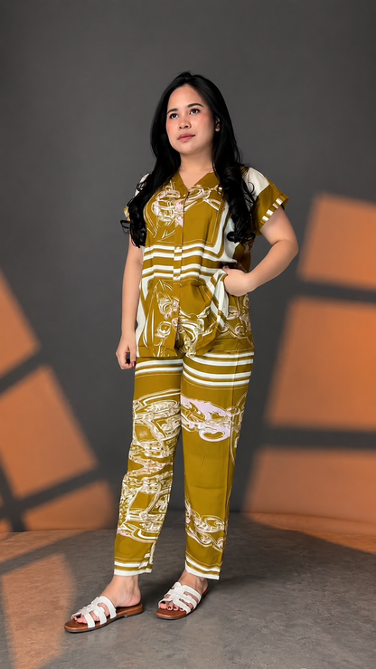 Olive Luxe Printed Cotton Co-ord Set