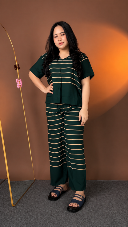 Emerald Ease Striped Cotton Co-ord Set