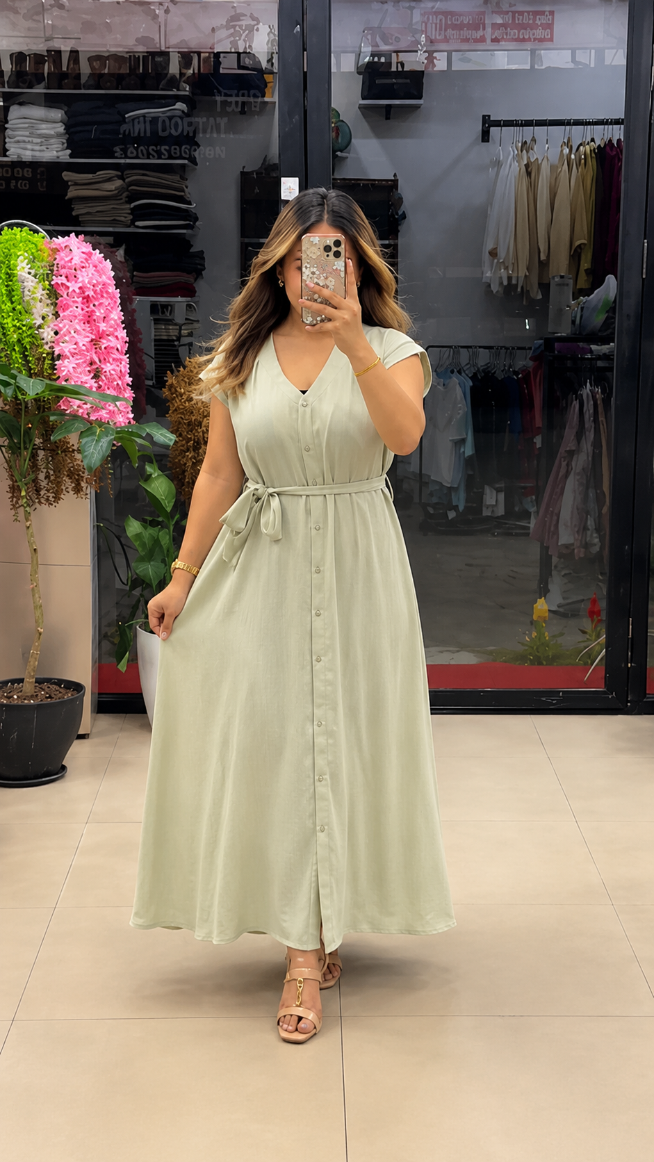 Avela Aahana Pure Cotton Button Maxi Dress