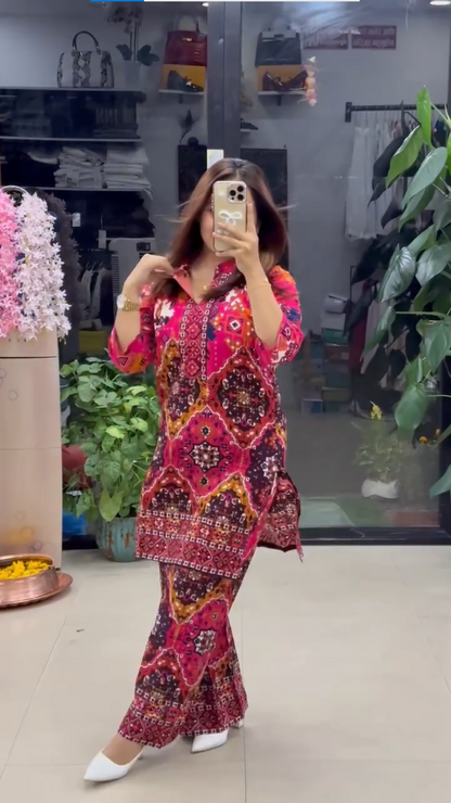 Women's Premium Orange Ethnic Printed Kurta Pant Set
