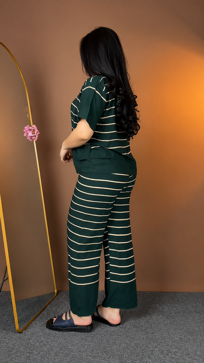 Emerald Ease Striped Cotton Co-ord Set